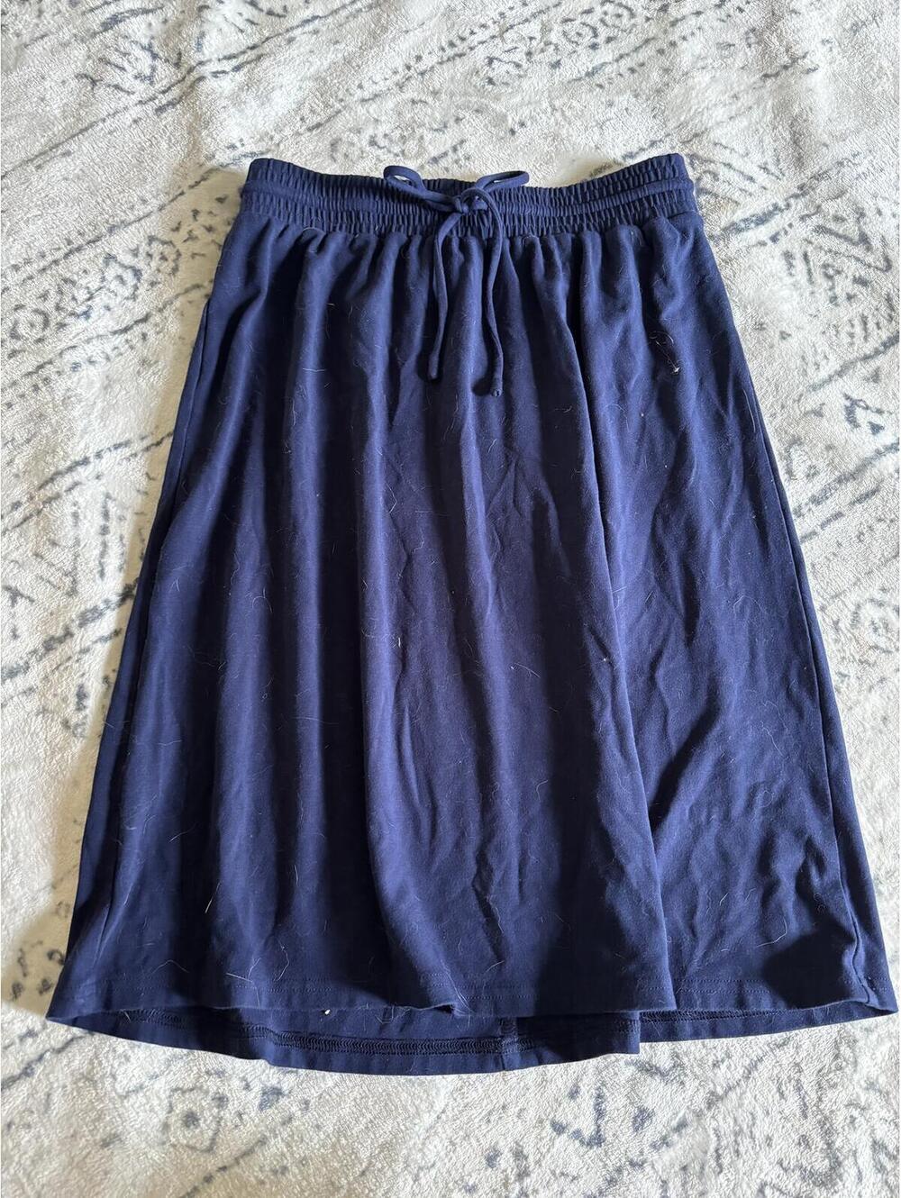 LOFT Petites Navy Elastic Waist Midi Skirt